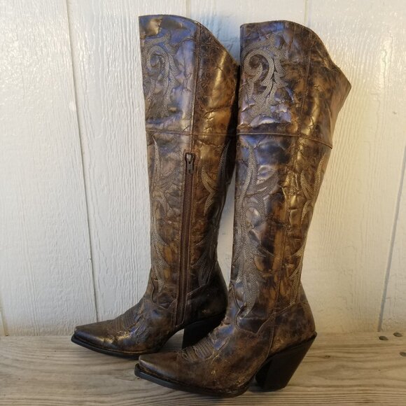 Dan Post Jilted Womens Crumpled Bronze Leather Cowboy Western Boots 10 M DP3709 - Picture 1 of 13